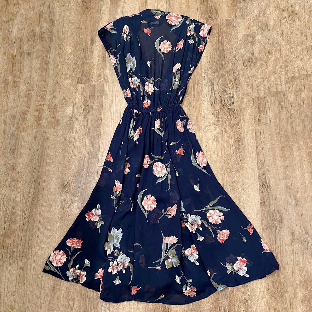Reformation Navy Floral Midi Dress with Pink & Green Blooms - Picture 7 of 12